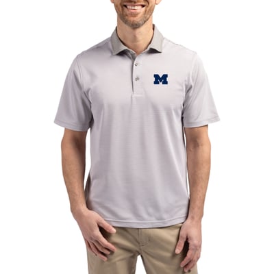  Michigan Wolverines Cutter & Buck DryTec Virtue Eco Pique Recycled Polo - Gray/White